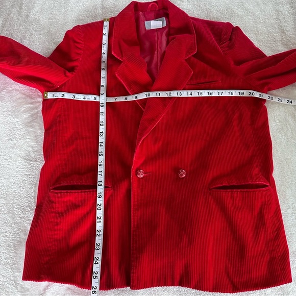 Vintage JM Collection Red Corduroy Blazer Front Pockets and Wooden Buttons L - Picture 9 of 13